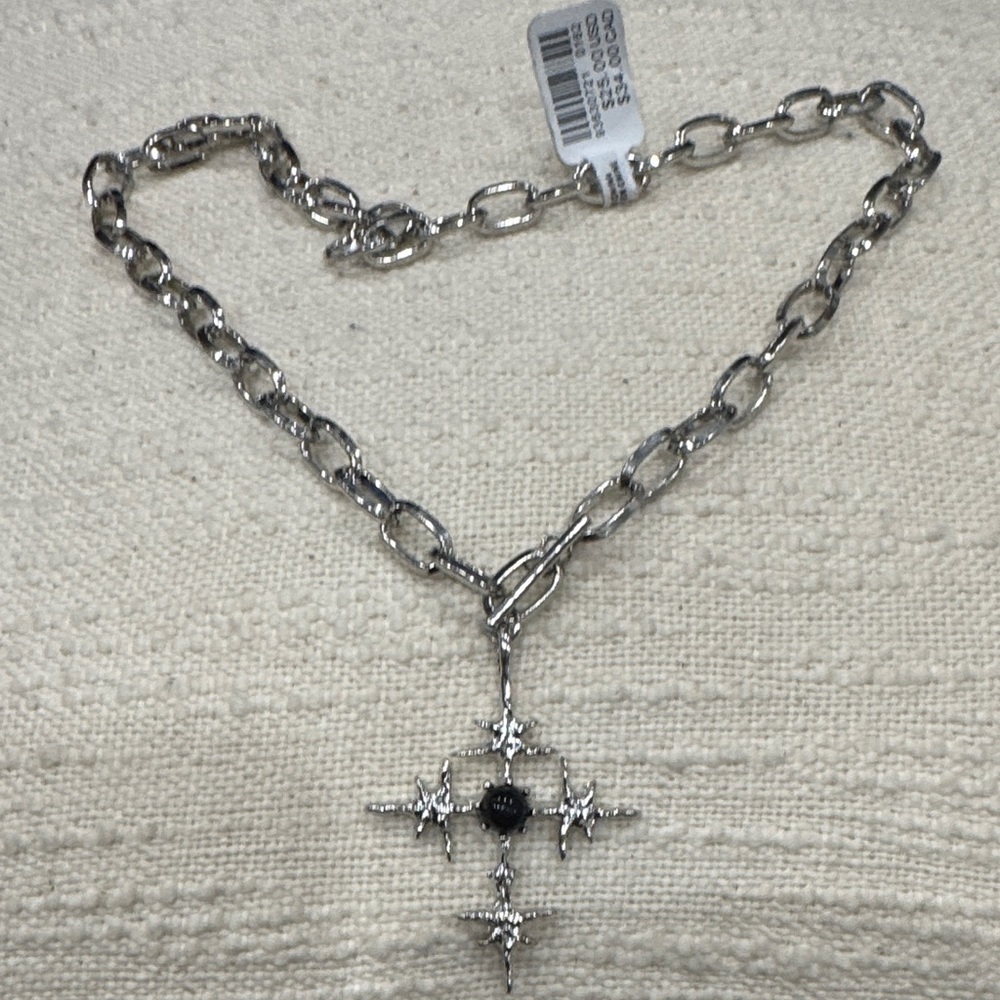 Silver tone Chain Necklace with Star Pendant with cross